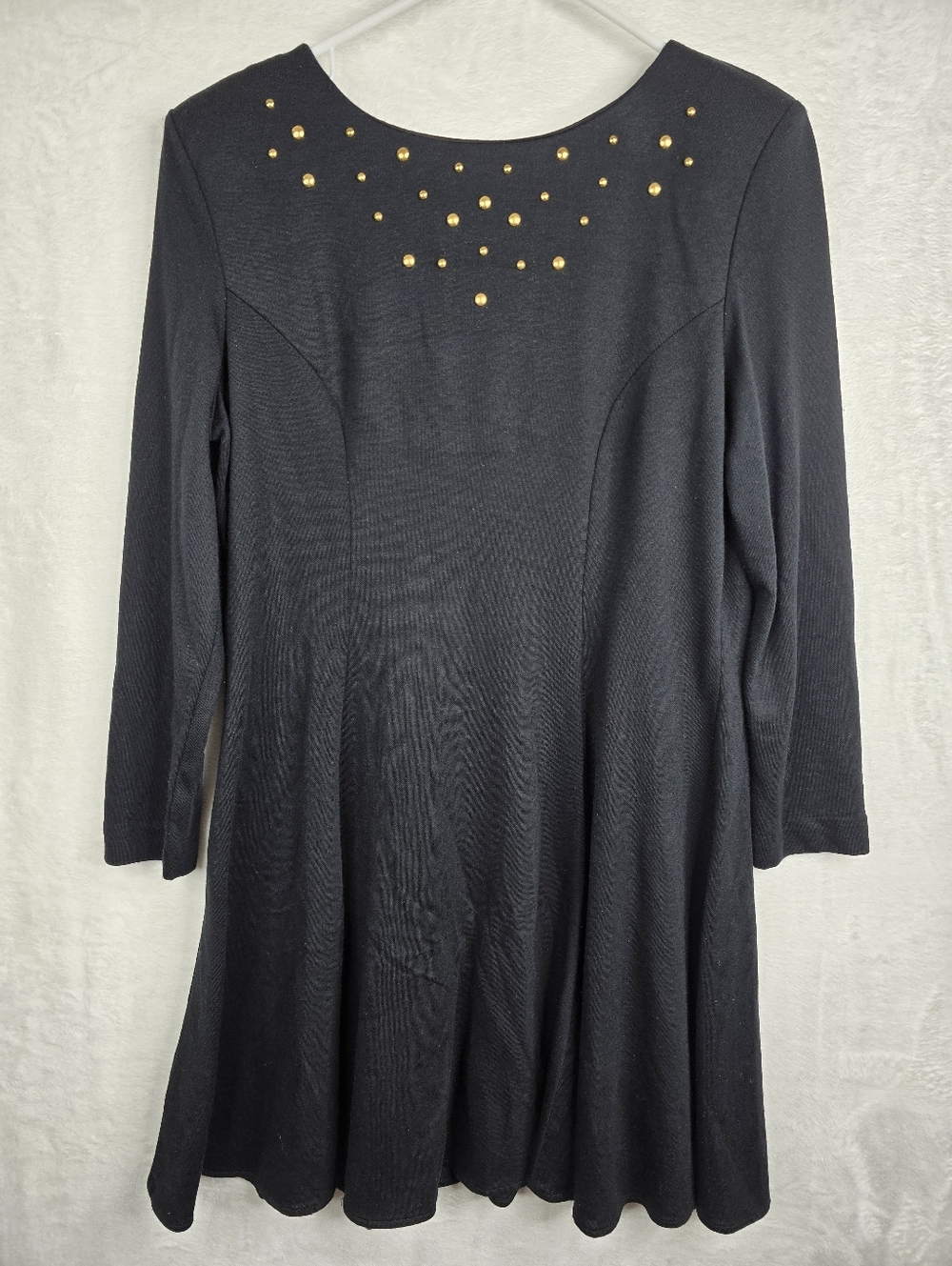 Vintage E.D. Michaels Black Corset Back Dress Gold Studded Fit Flare Size 15 16